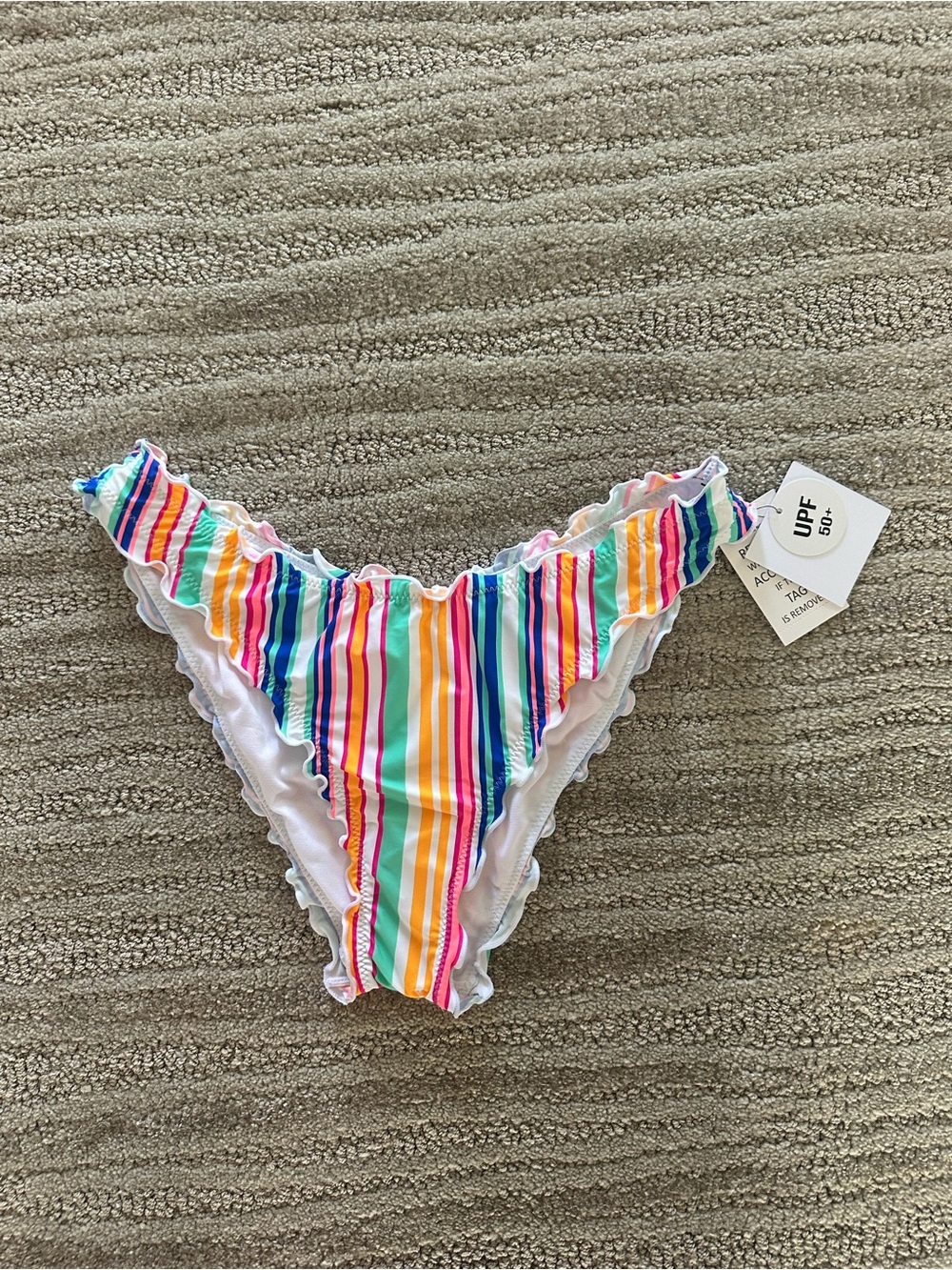 Bright Multistripe Ruffle Bikini Bottom — Rainbow